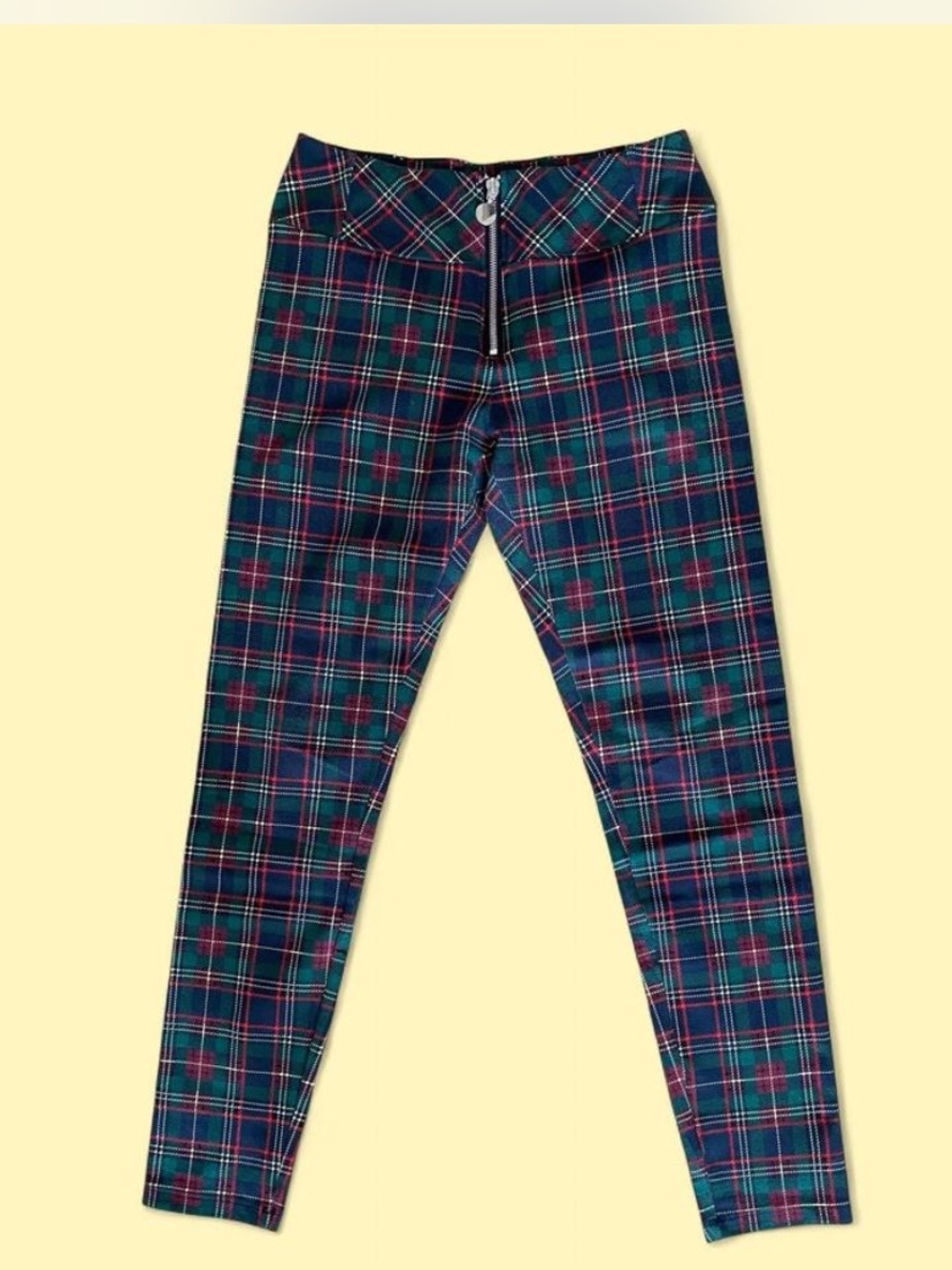 Calzedonia plaid zip front leggings sz M